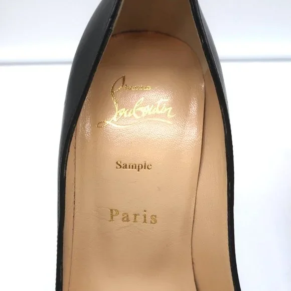 CHRISTIAN LOUBOUTIN ELOISE 100 PUMPS BLACK LEATHER SIZE 36 ALMOND TOE HEELS - Picture 9 of 11